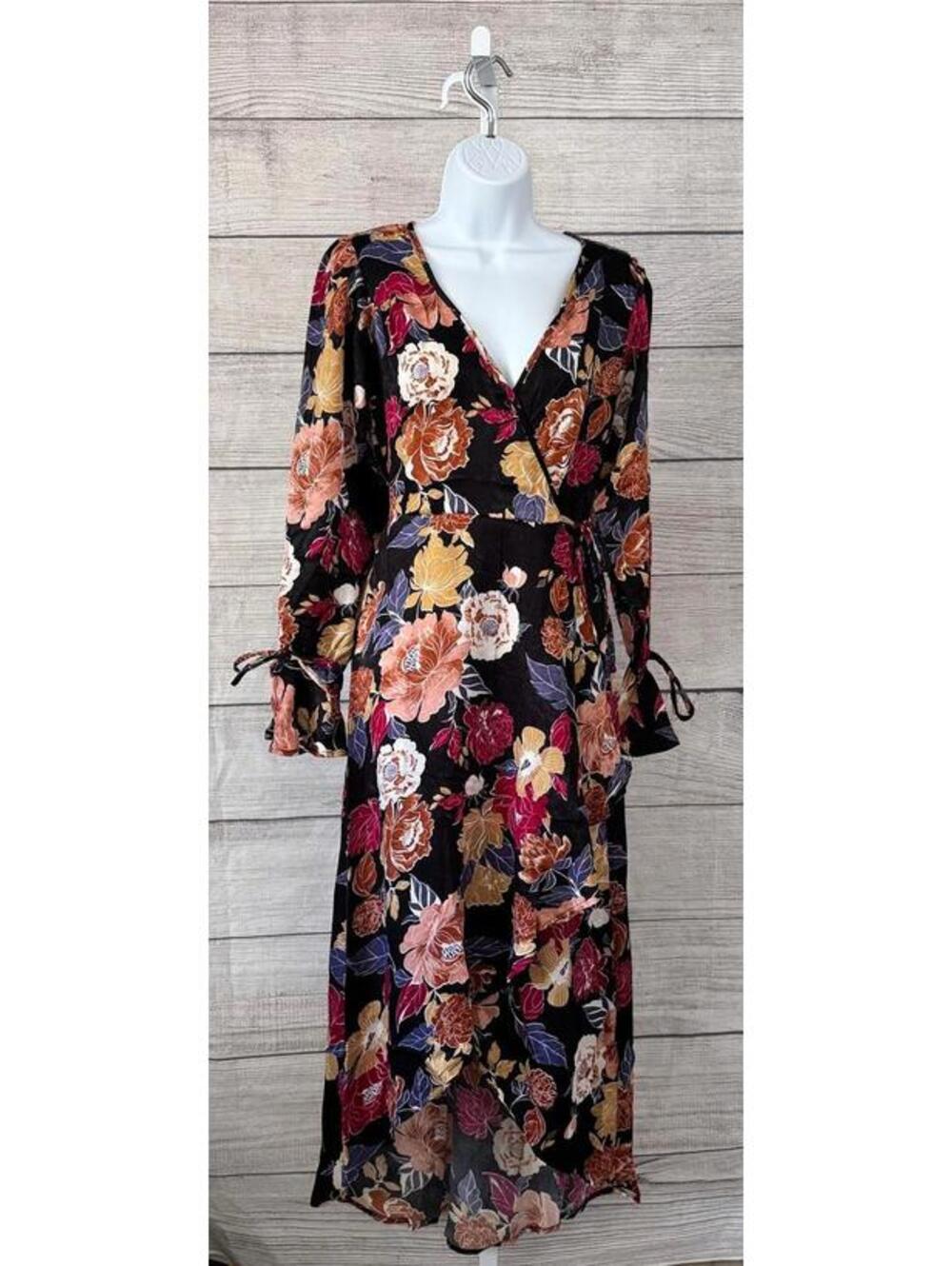 Band of the Free Astrid Black Floral Long Sleeve Long Dress Women Size XS